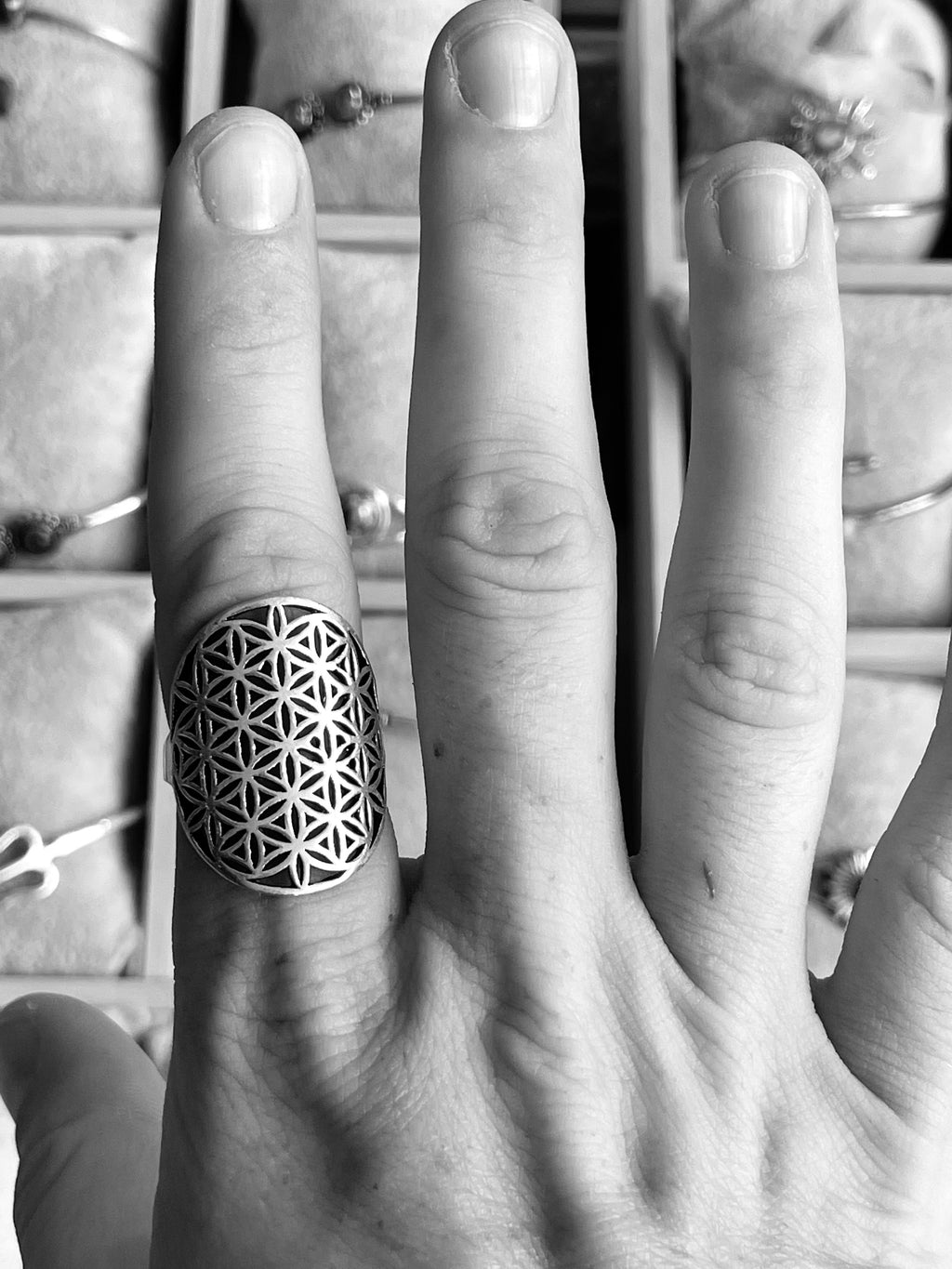 Bague "Fleure de vie" en plaqué argent