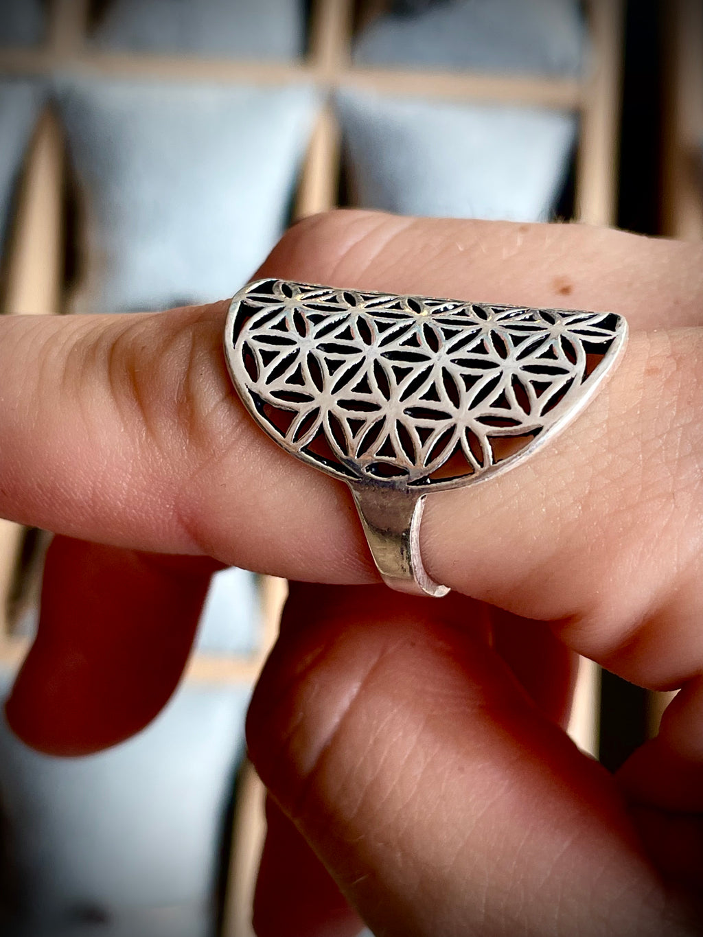 Bague "Fleure de vie" en plaqué argent