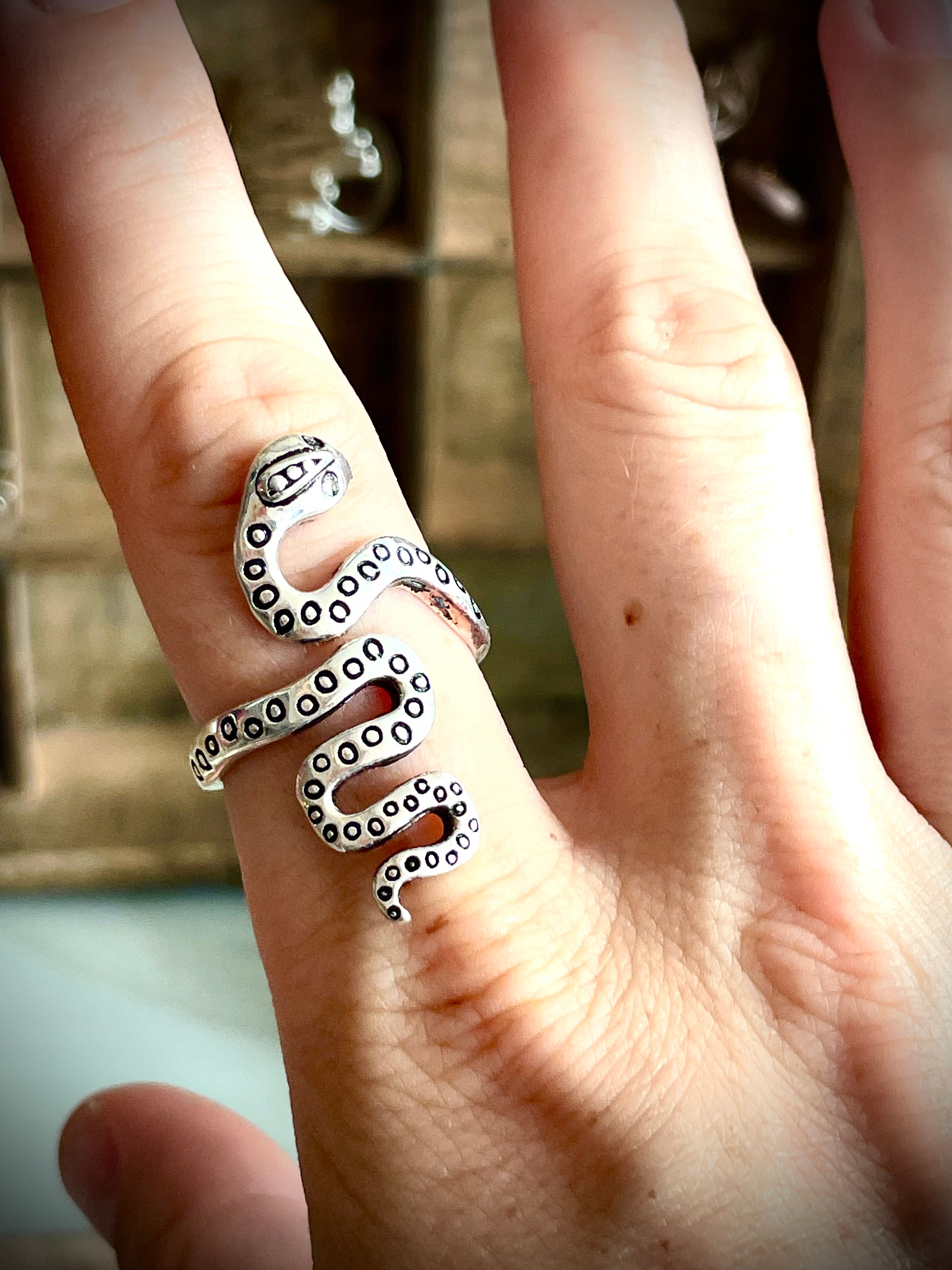 Bague réglable argent, serpent