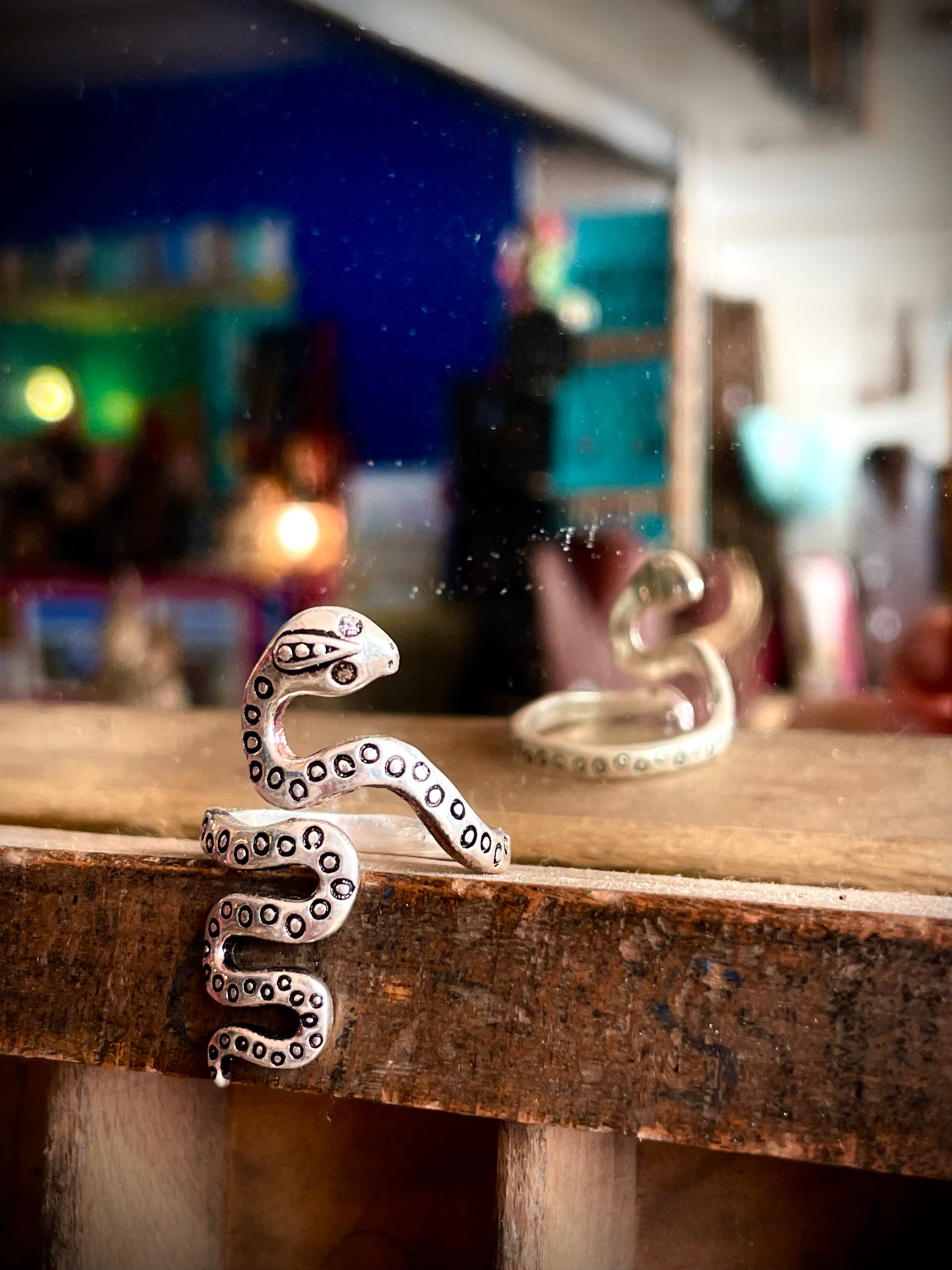 Bague réglable argent, serpent