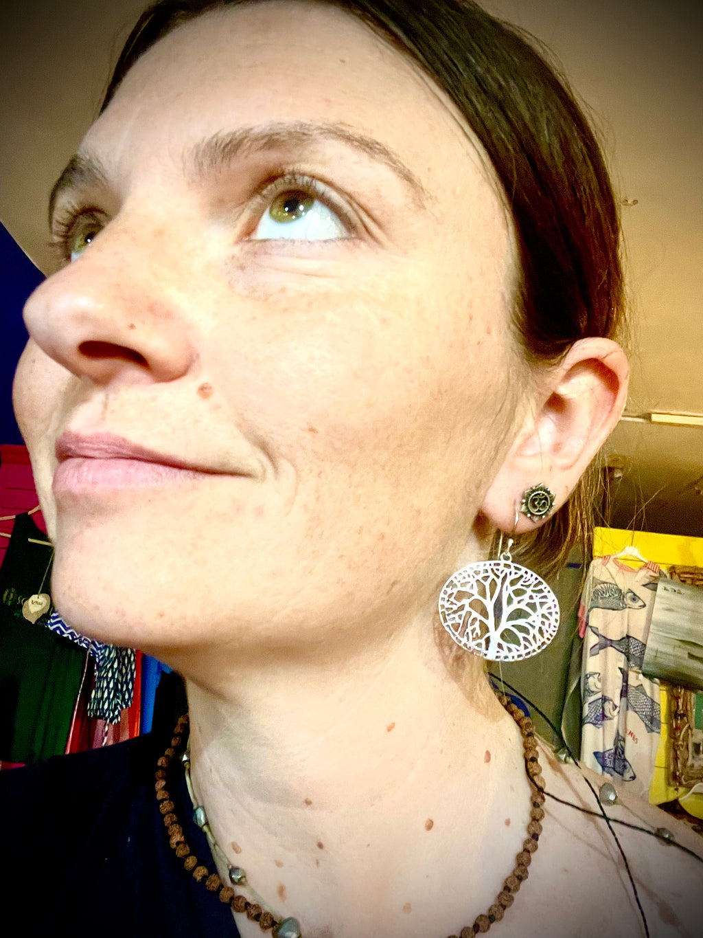 Boucles d'oreilles Ovale, argent, arbre de vie