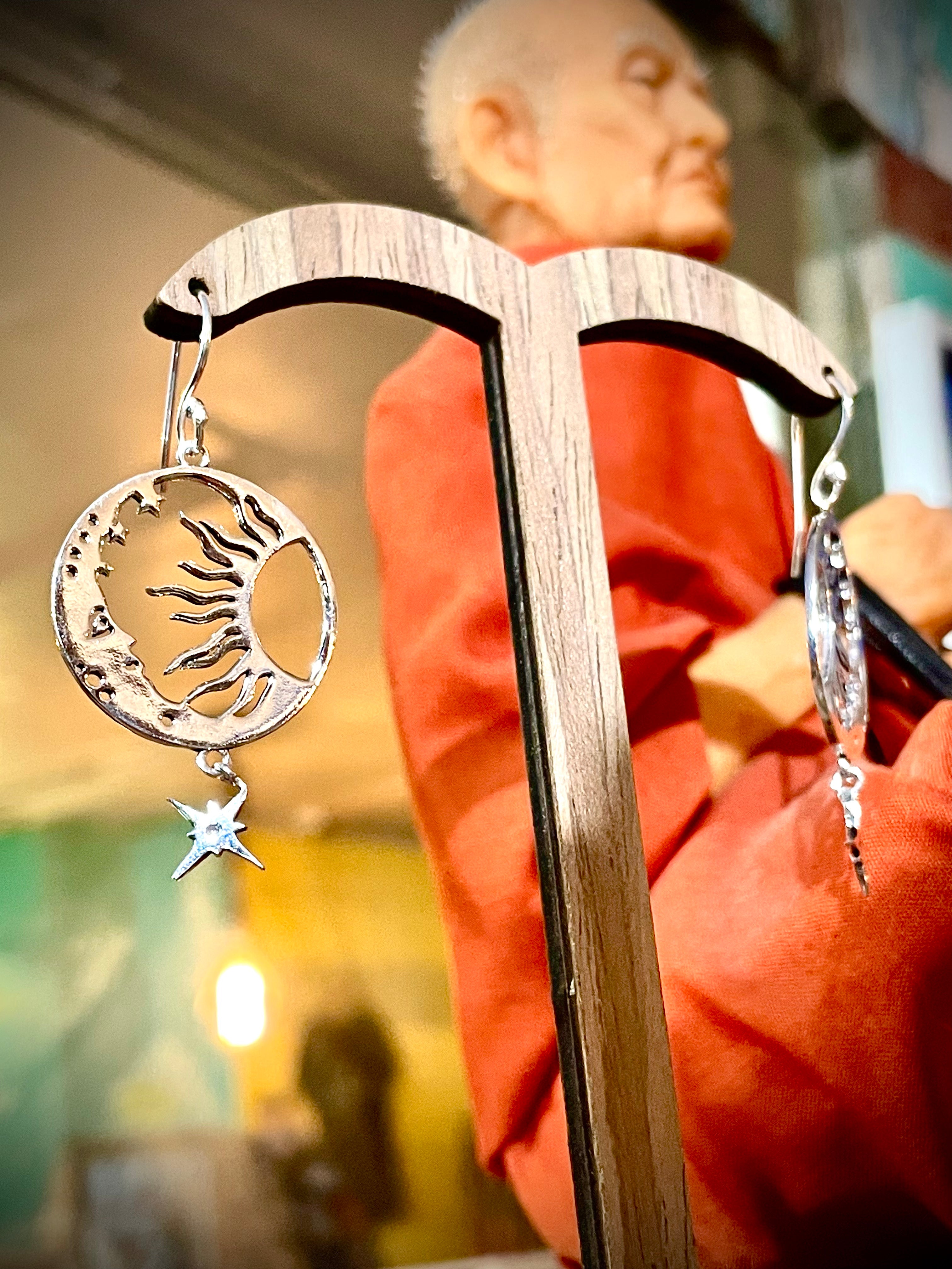Boucles d'oreilles argent, Lune et Soleil