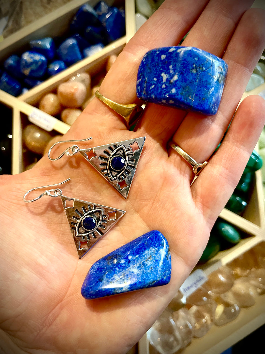 Boucles d'oreilles 3ème oeil, argent, Lapis Lazuli