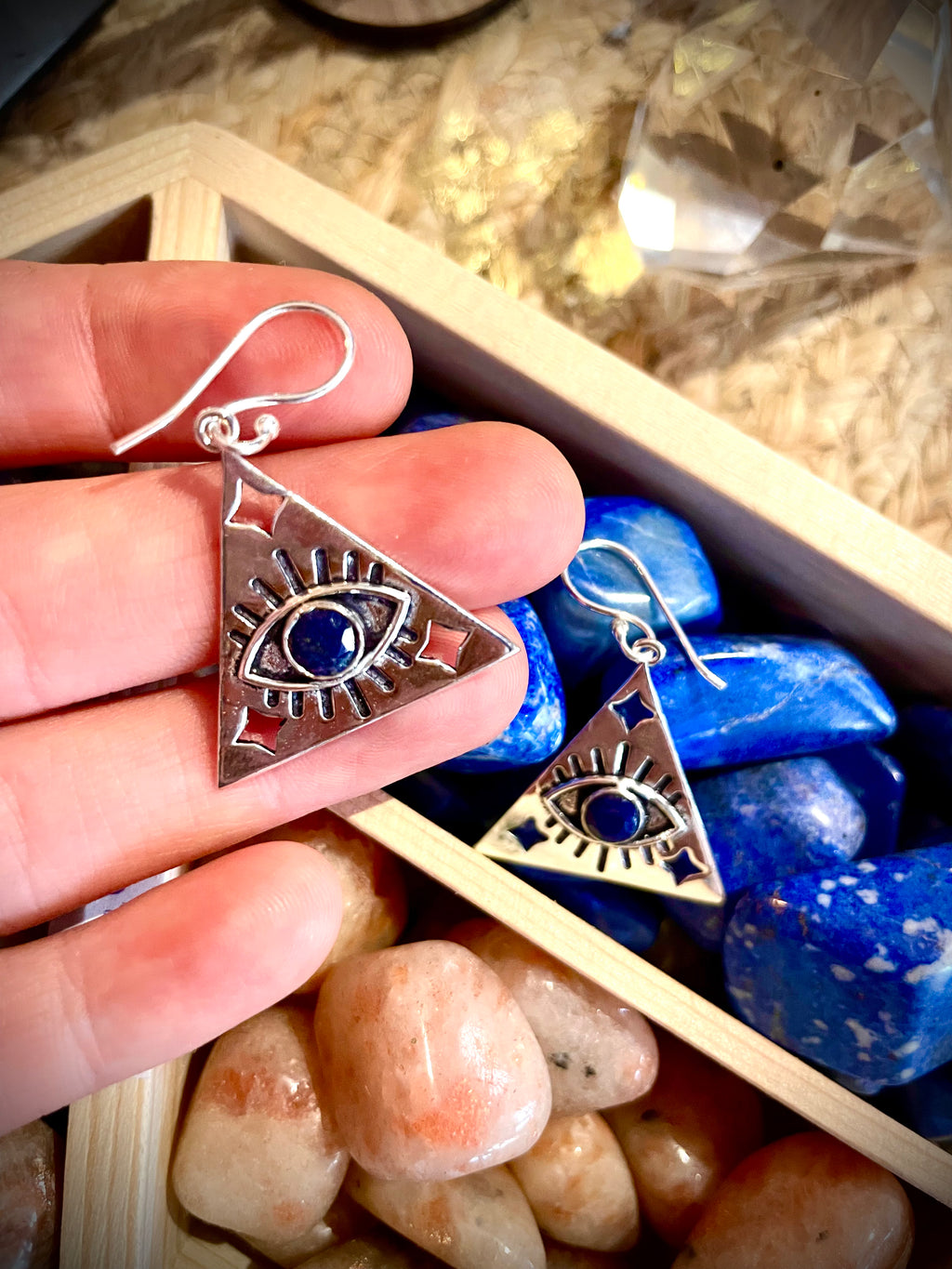 Boucles d'oreilles 3ème oeil, argent, Lapis Lazuli