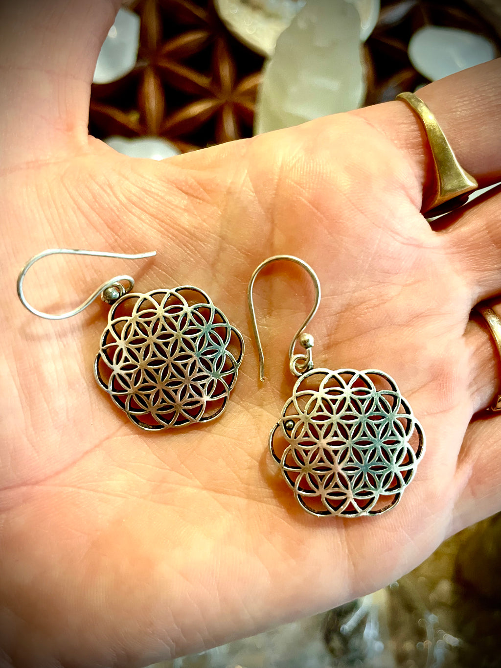 Boucles d'oreilles argent, fleur de vie