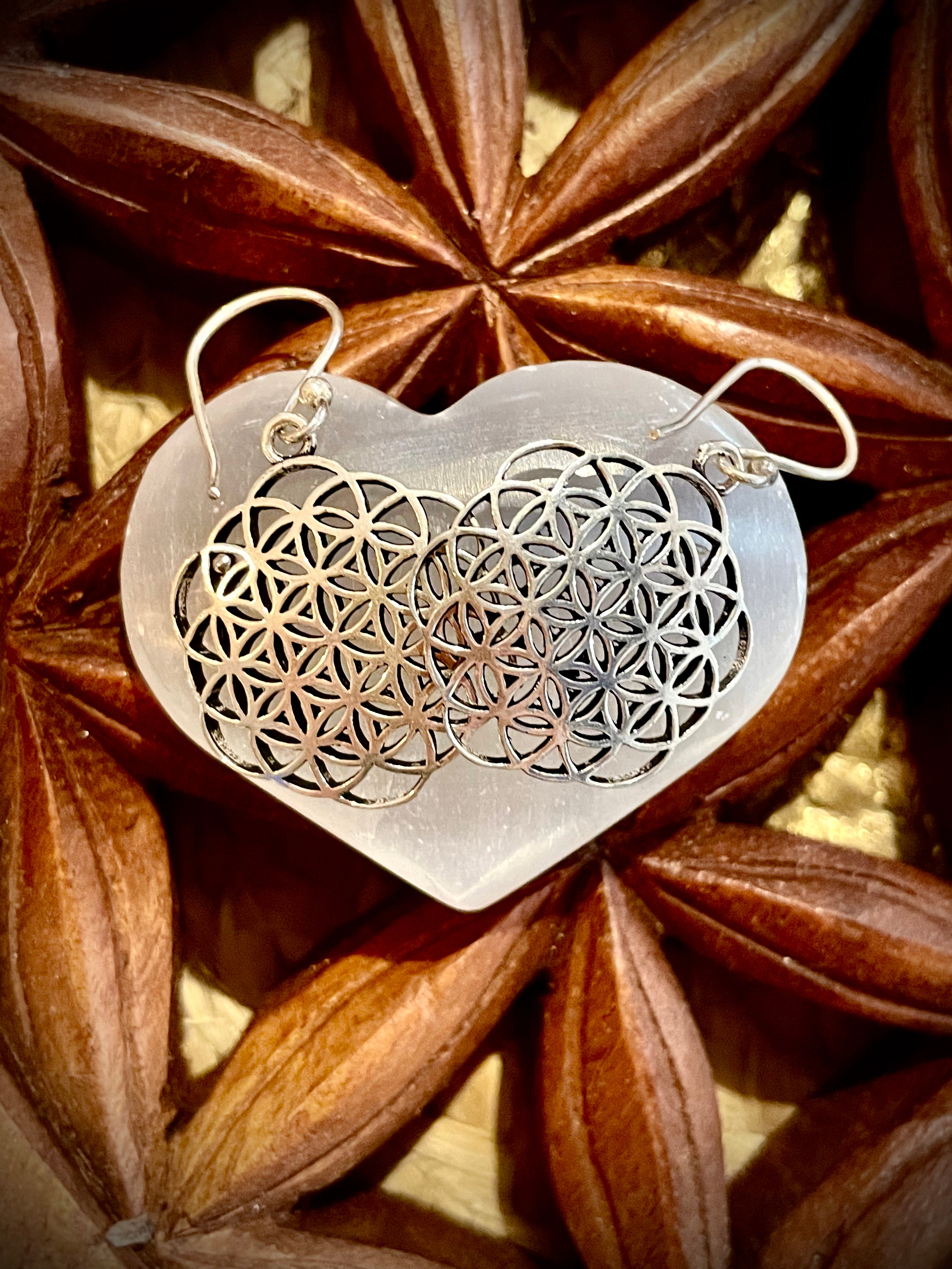 Boucles d'oreilles argent, fleur de vie