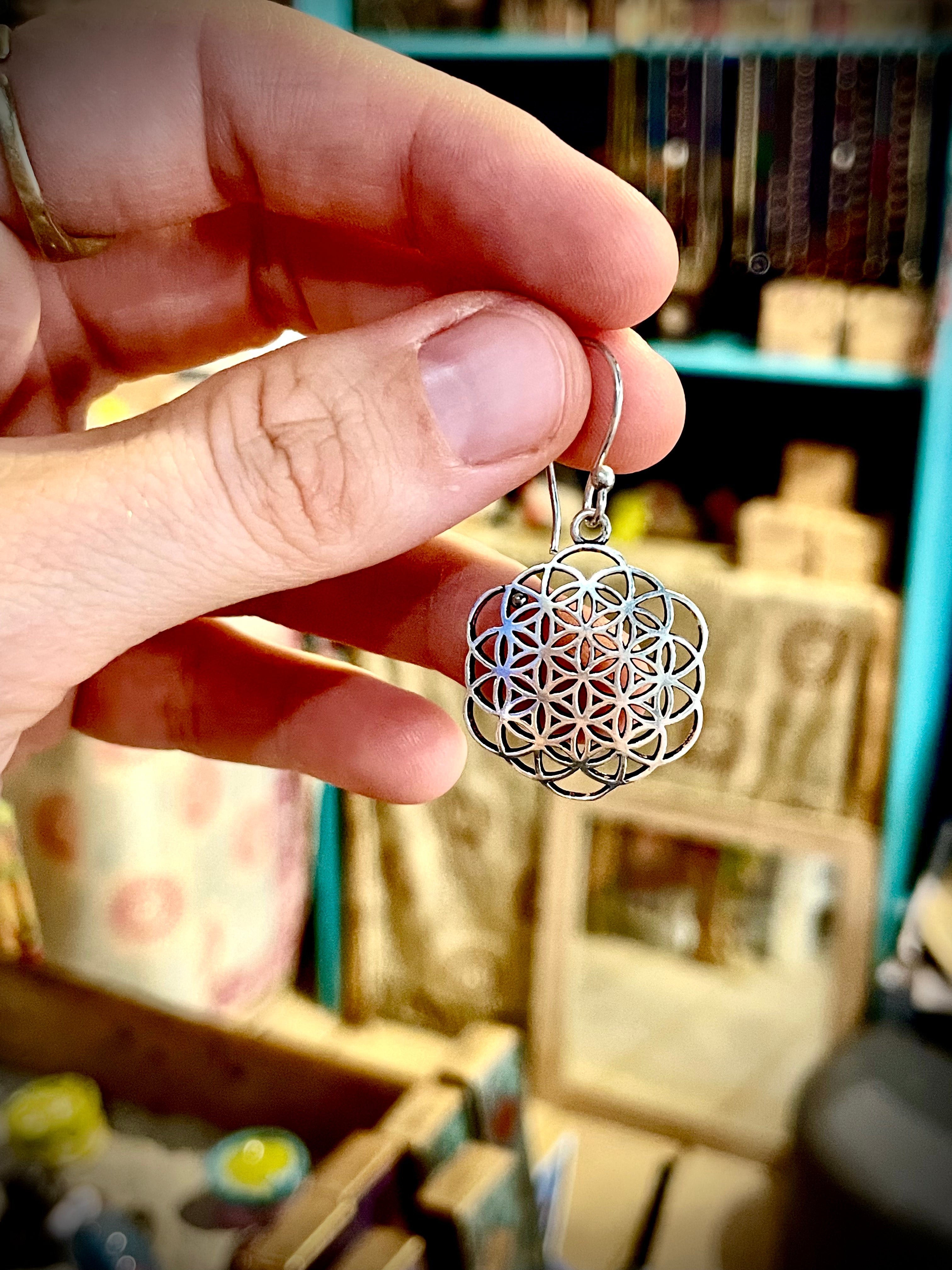 Boucles d'oreilles argent, fleur de vie
