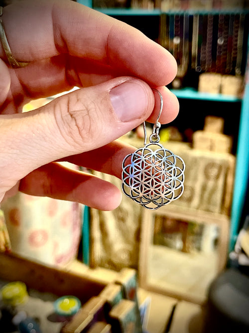 Boucles d'oreilles argent, fleur de vie