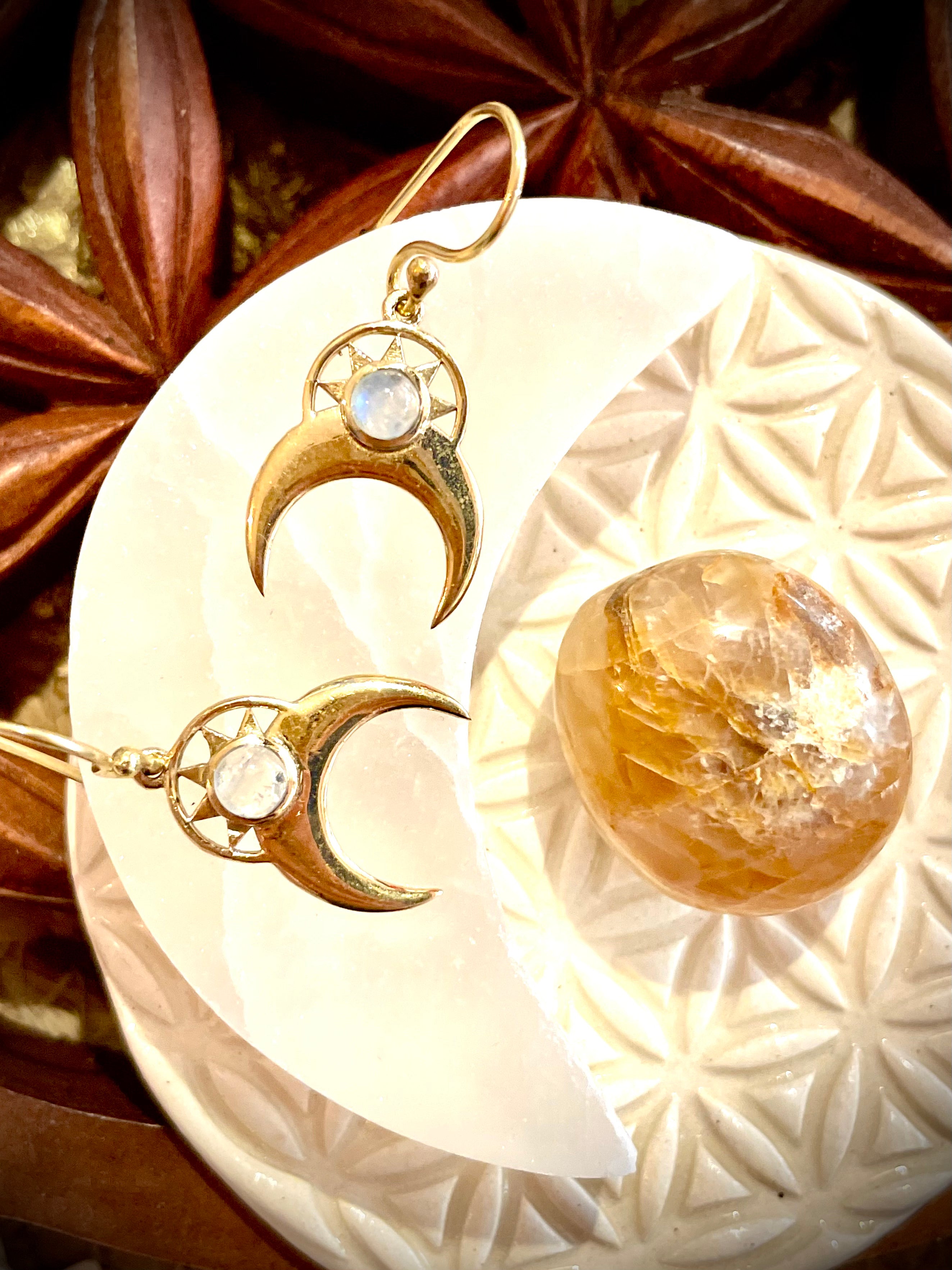 Boucles d'oreilles Lune et pierre de lune