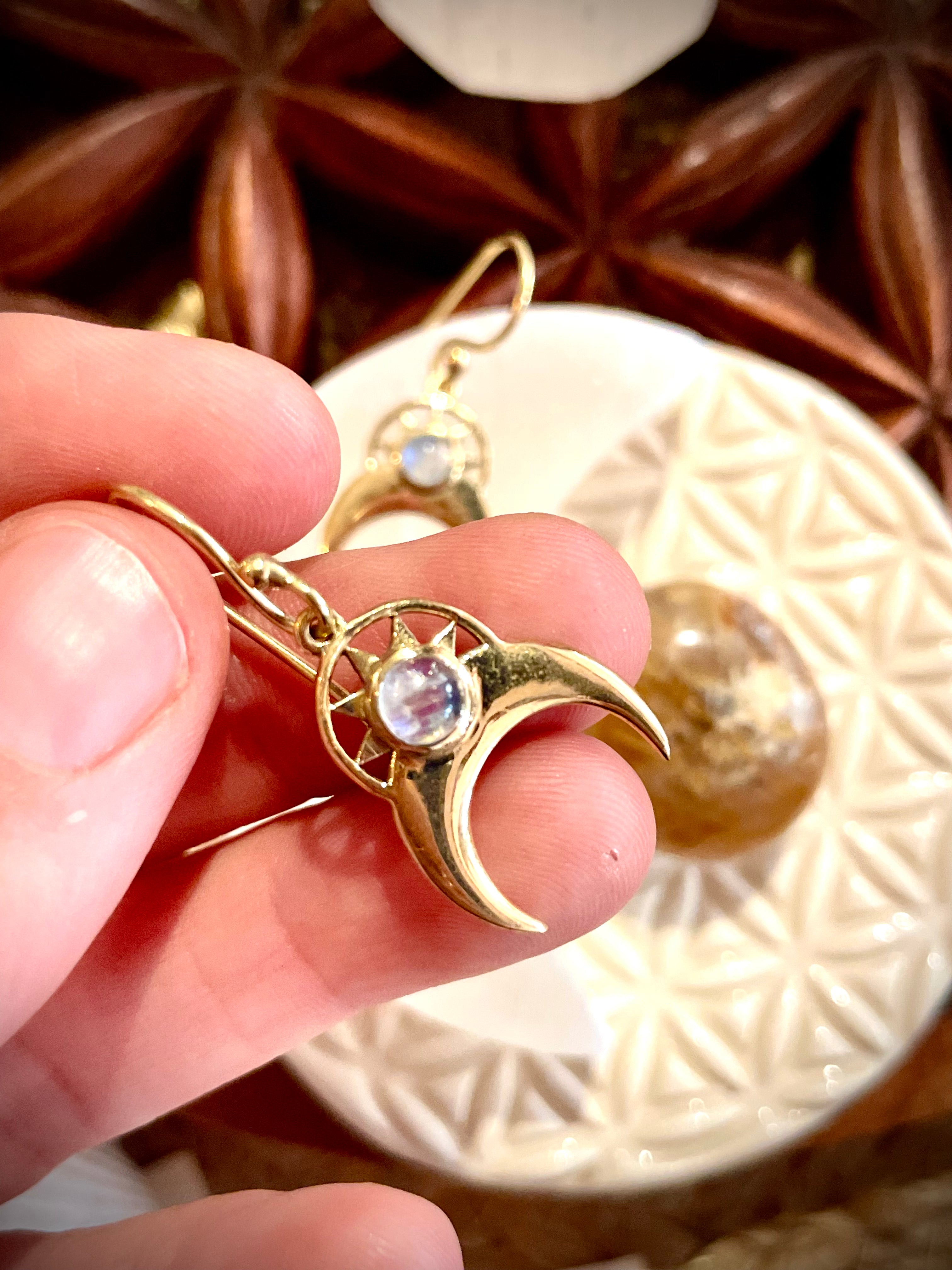 Boucles d'oreilles Lune et pierre de lune