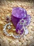 Boucles d'oreilles Argent, Lune, Soleil, étoile et Améthyste