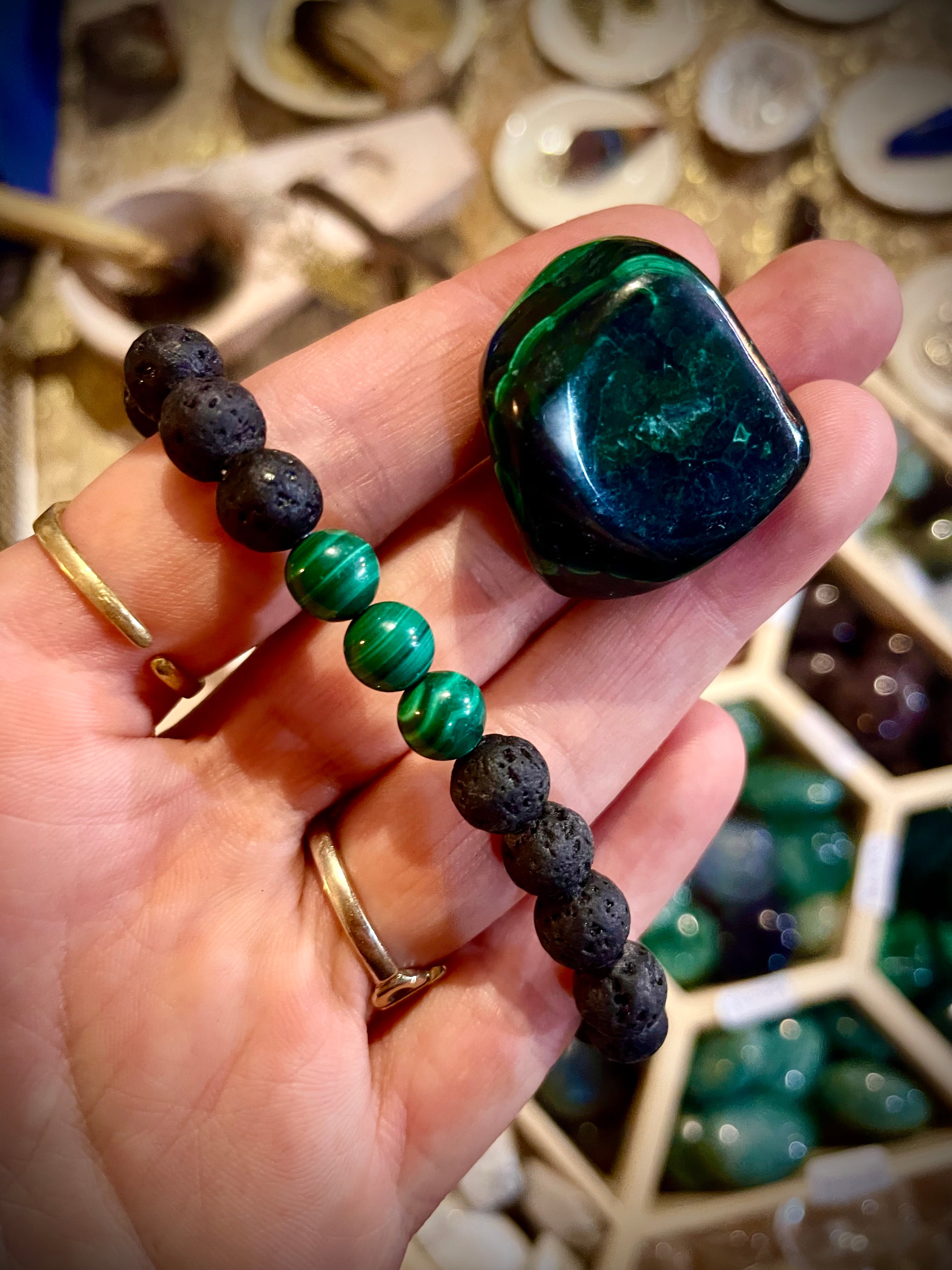 Bracelet pierres de lave et Malachite