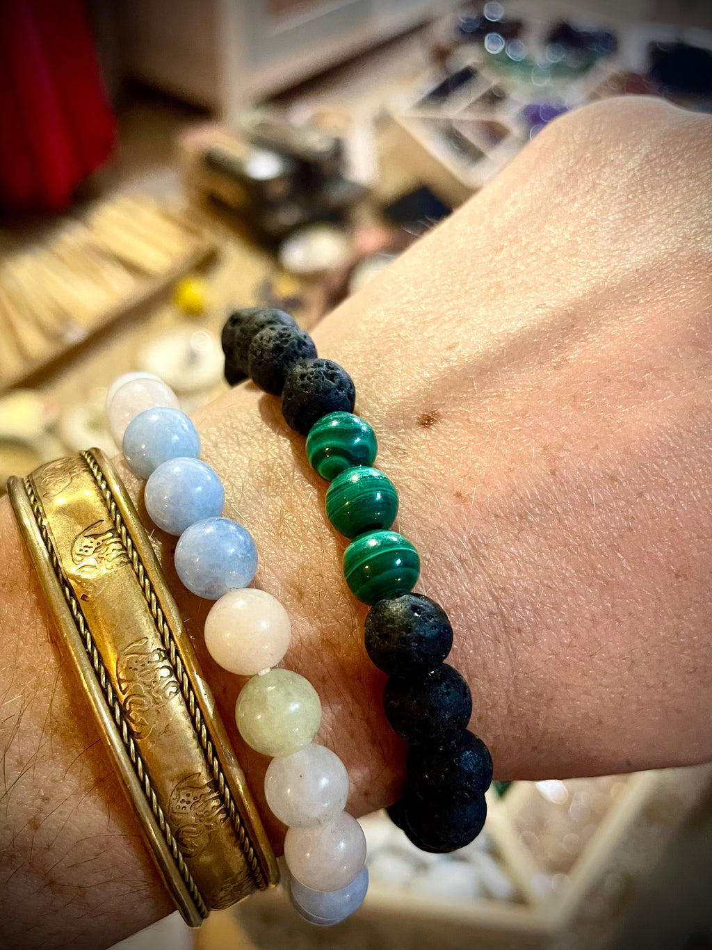 Bracelet pierres de lave et Malachite