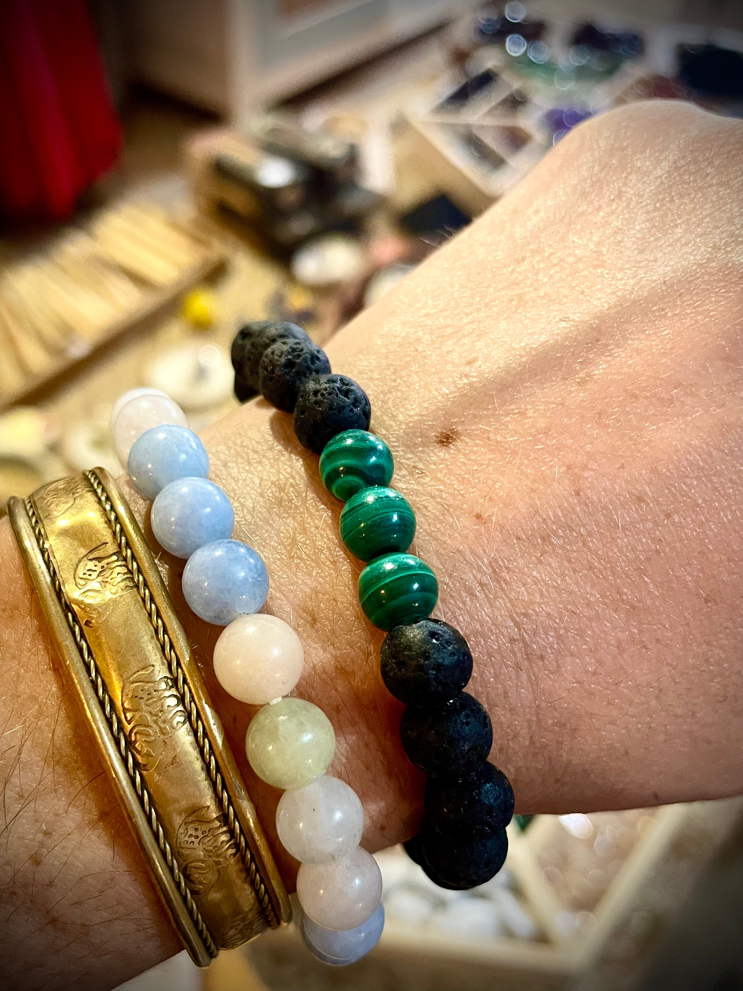Bracelet pierres de lave et Malachite