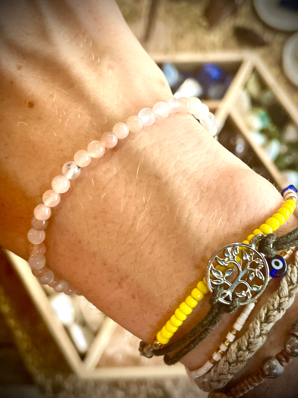 Superbe bracelet en pierre de lune véritable - 4mm