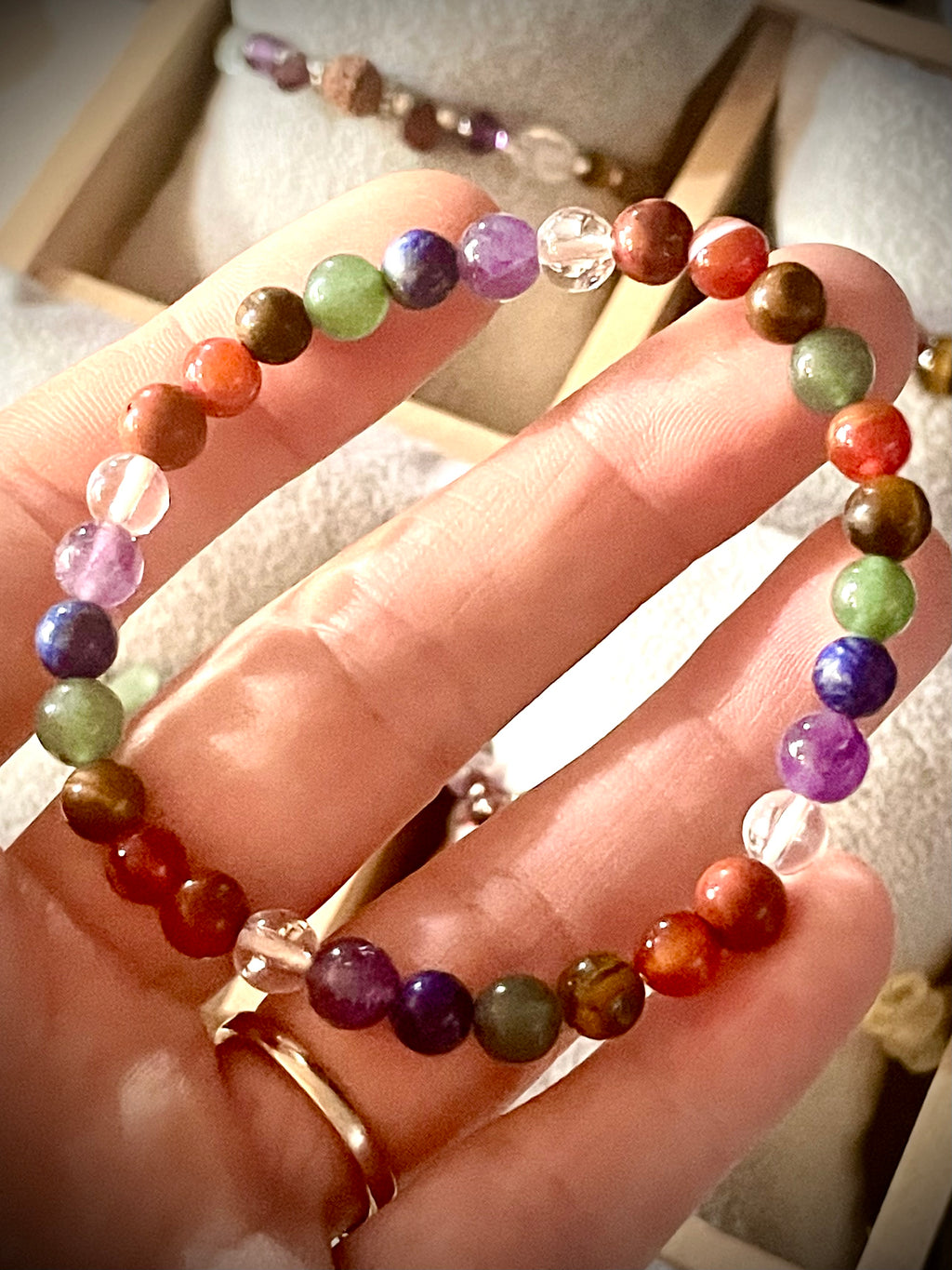 Bracelet 7 chakras, pierres rondes, petites