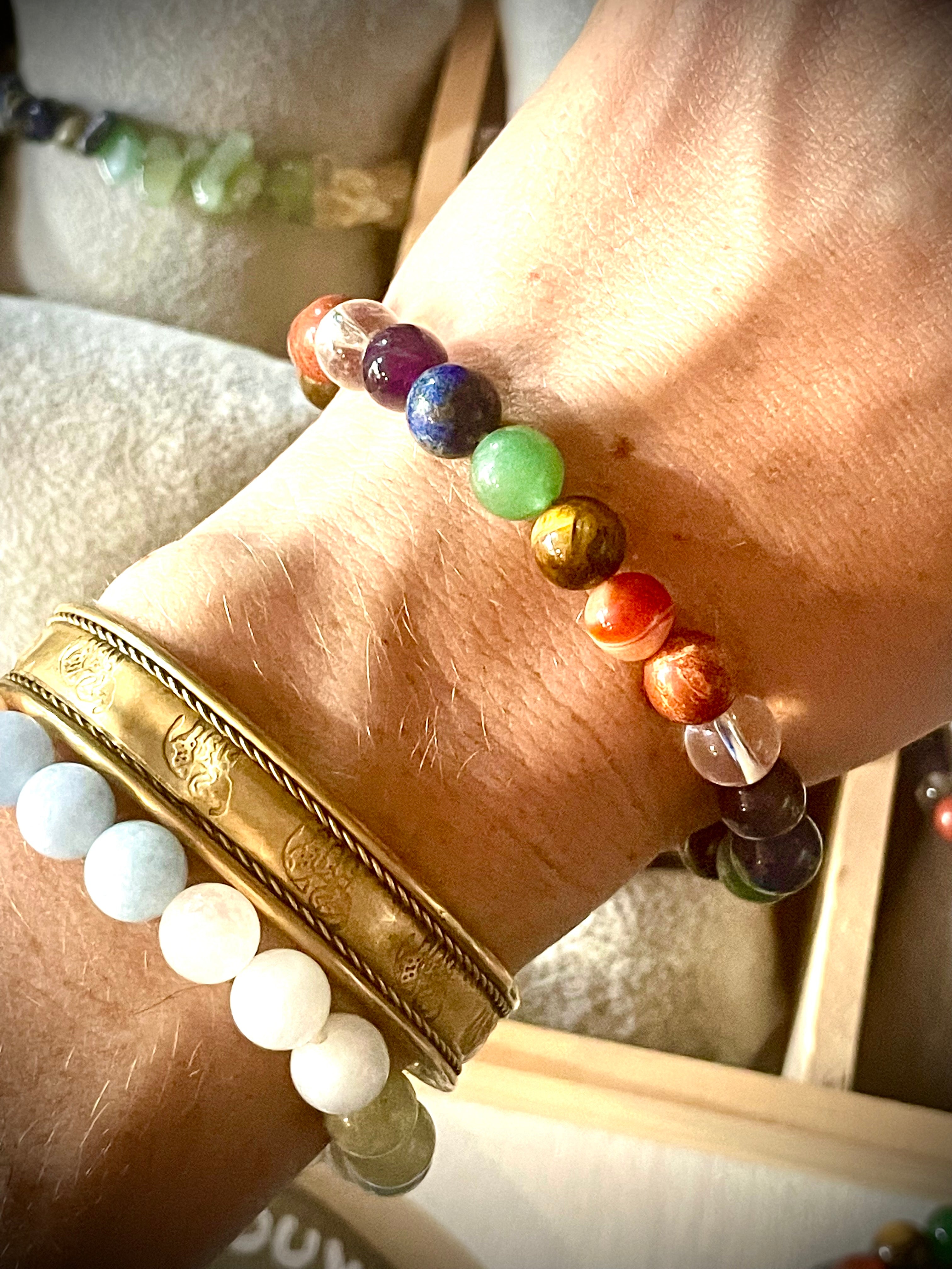 Bracelet 7 chakras, pierres roulées grandes