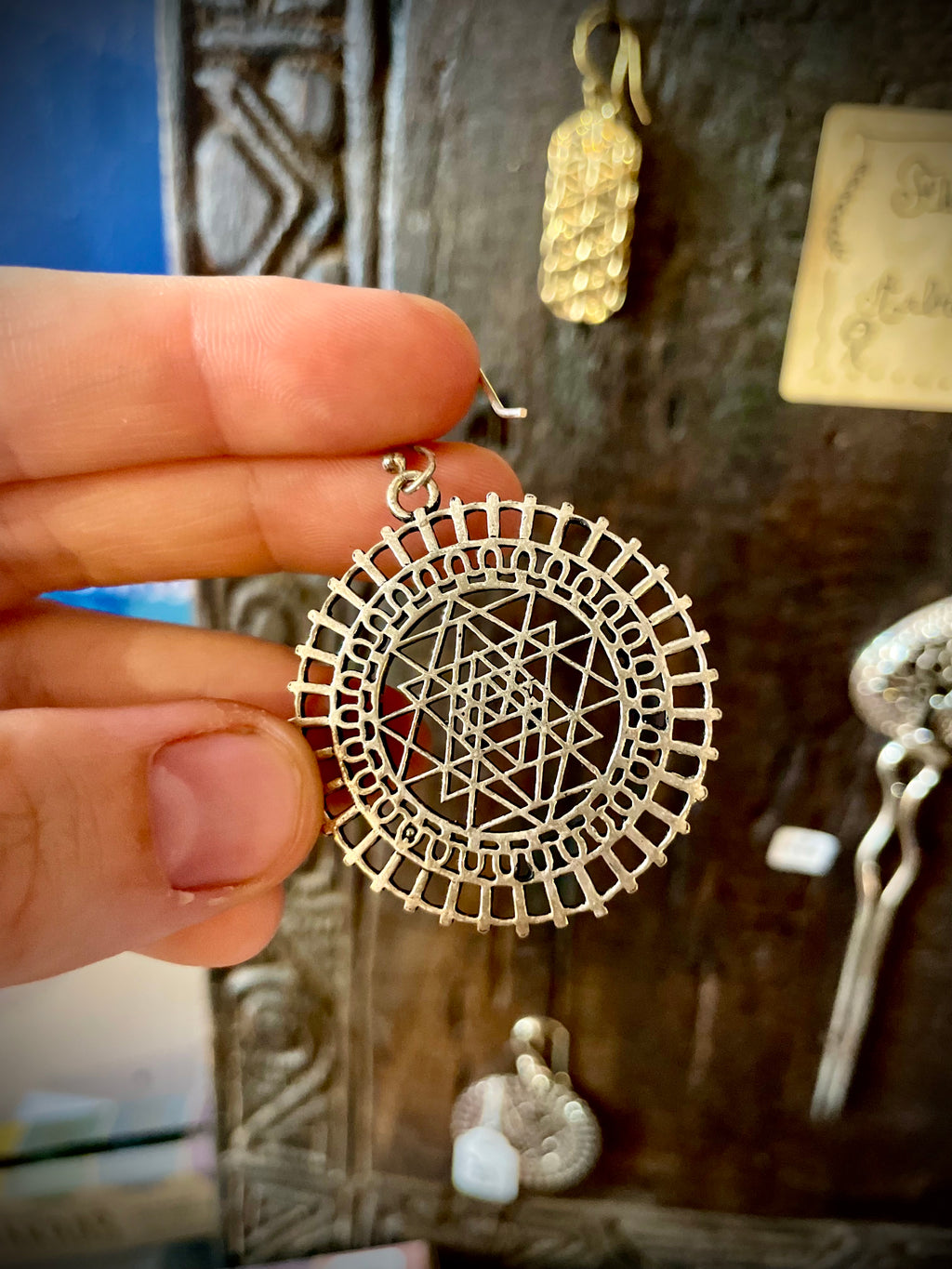 Boucles d'oreilles Shri Yantra, argent