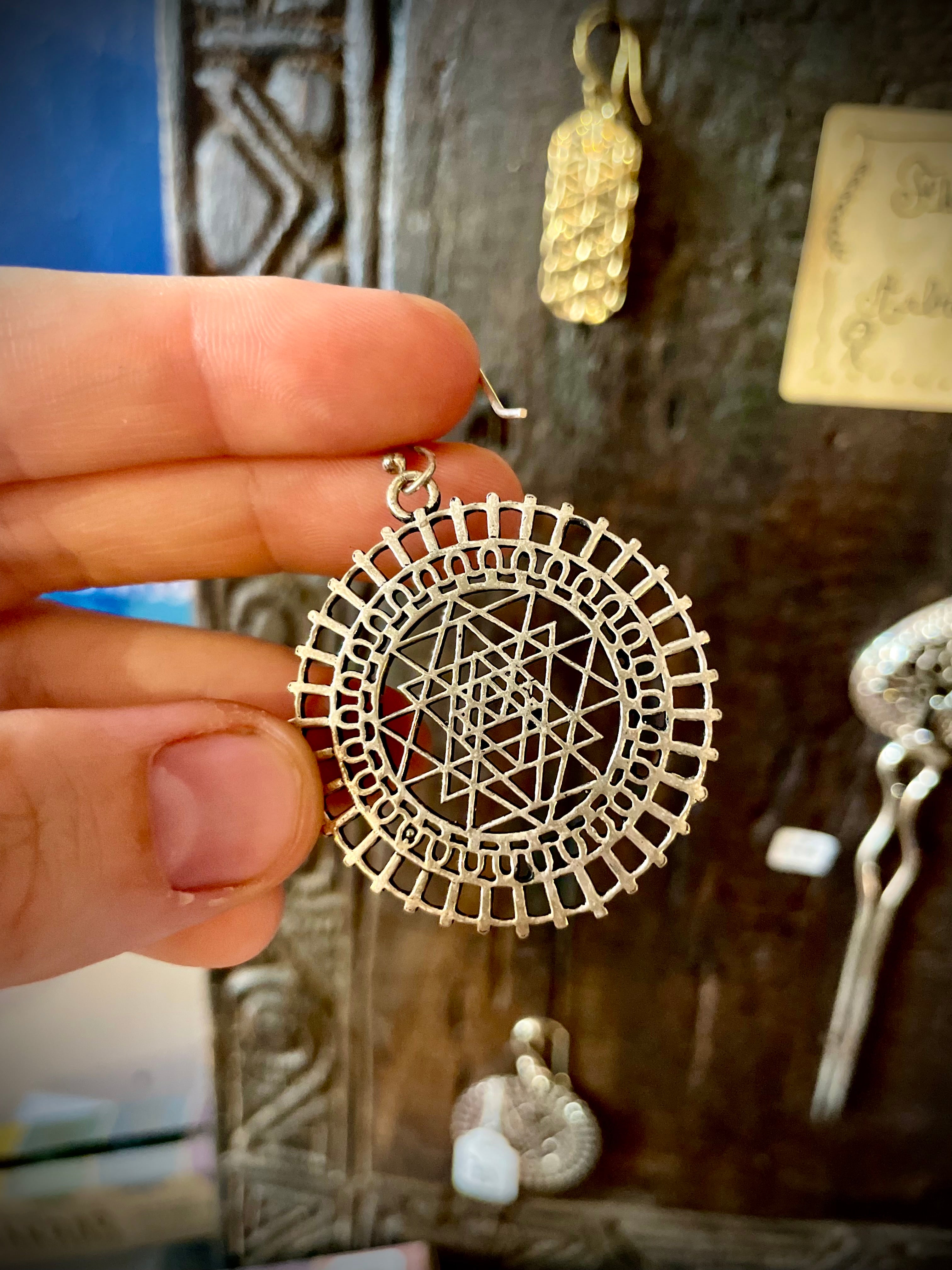 Boucles d'oreilles Shri Yantra, argent